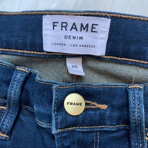 Frame Denim Le Skinny De Jeanne Frayed Triangle-Hem Jeans Size 25 - Picture 5 of 12